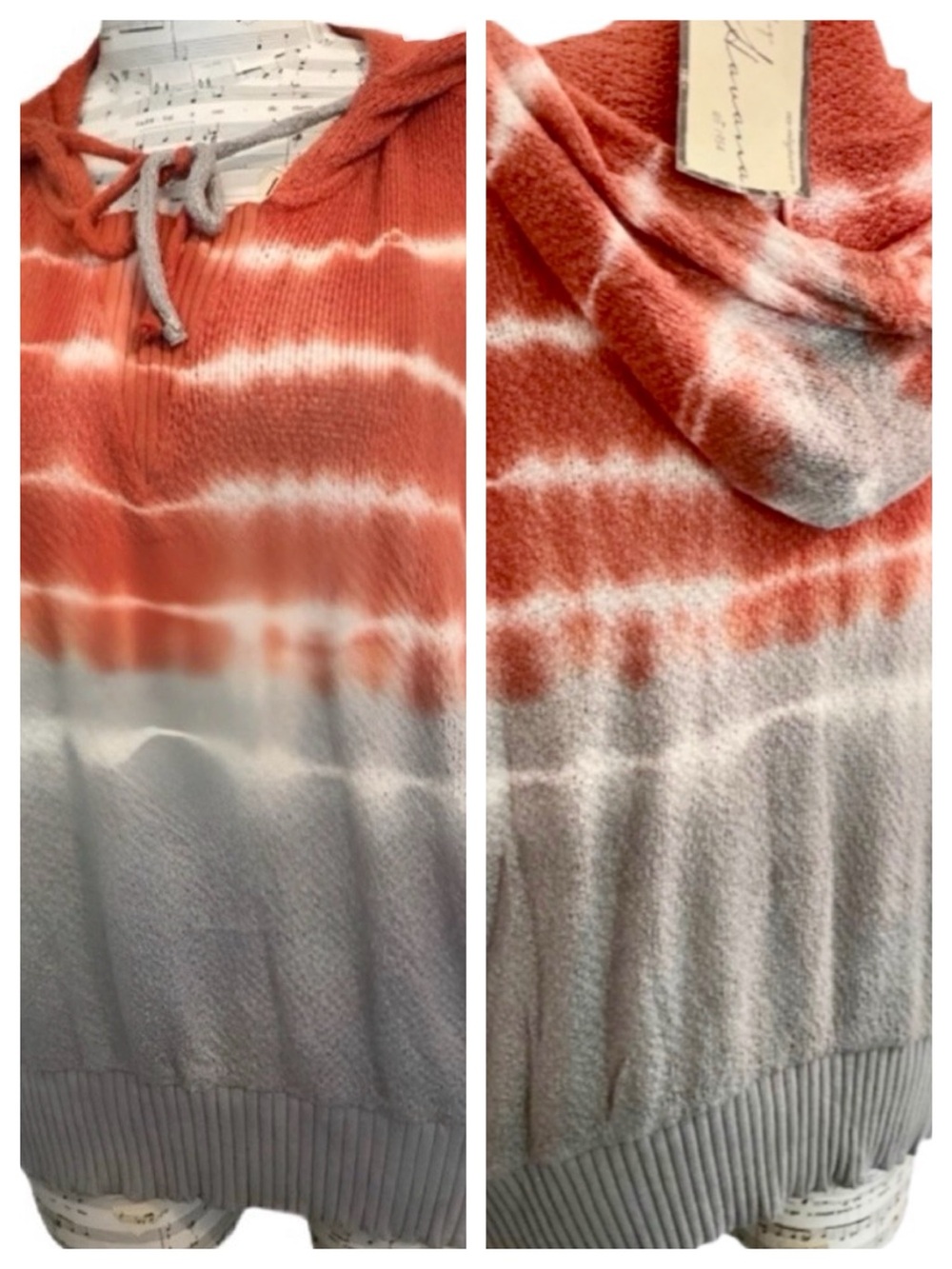 VINTAGE HAVANA Tie Dye Orange Grey Oversized Hoodie Sweater size S M L
